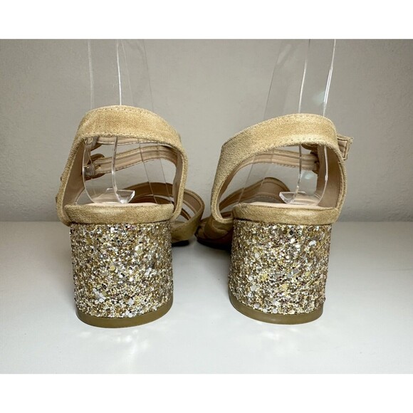 For Love & Lemons x Marais Jardin Camel Tan Sparkly Block Heel Women's SIZE 10 - Picture 2 of 10